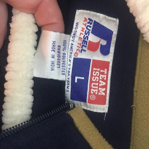 Russell Athletic Large Blue Gold Notre Dame Fleece Jacket Coat Unisex - Picture 3 of 5